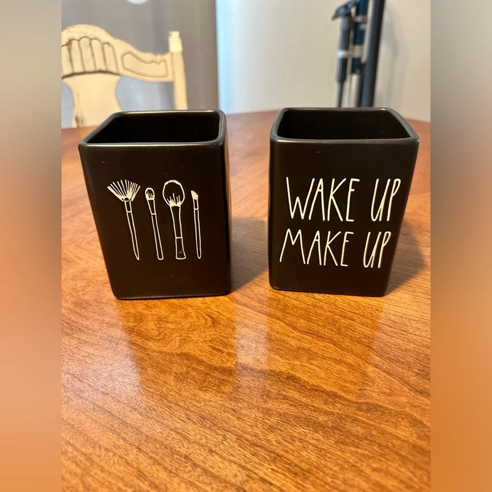 Rae Dunn “Wake Up Make Up” Black SET